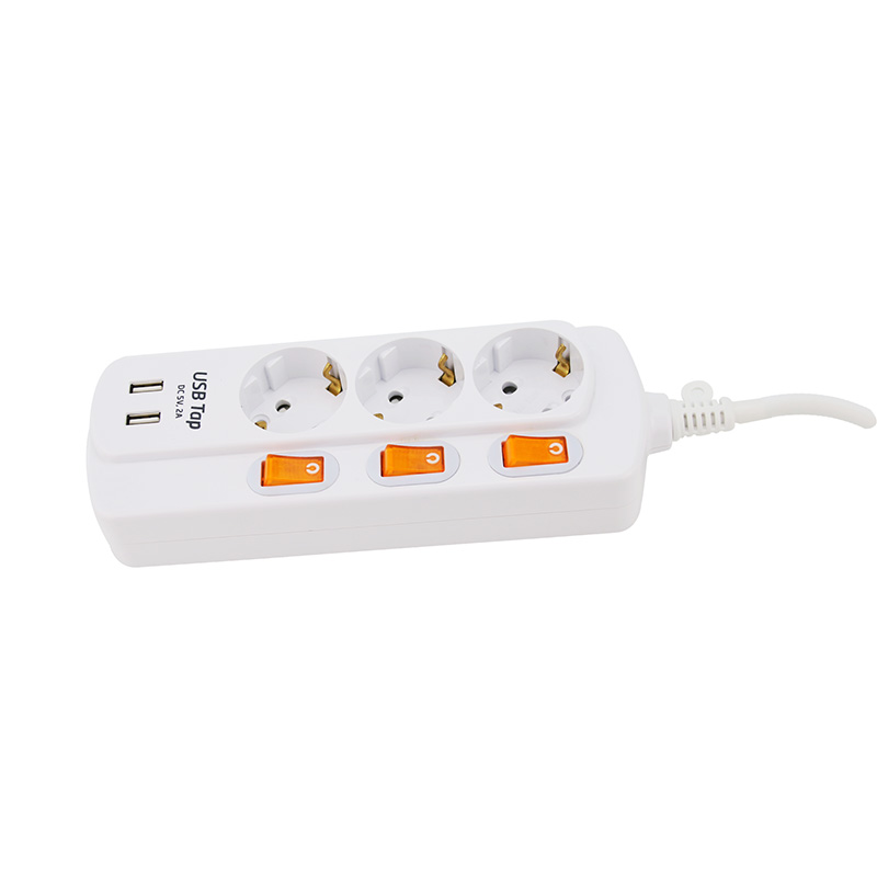 Chemical resistance 3 outlets EU standard socket with 2 USB ports and 2 individual switch