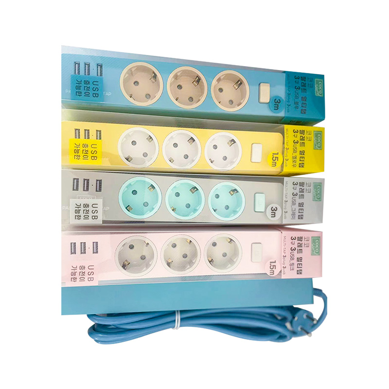 Colorful 3 outlets KC standard socket with 3 USB ports and 1 master switch